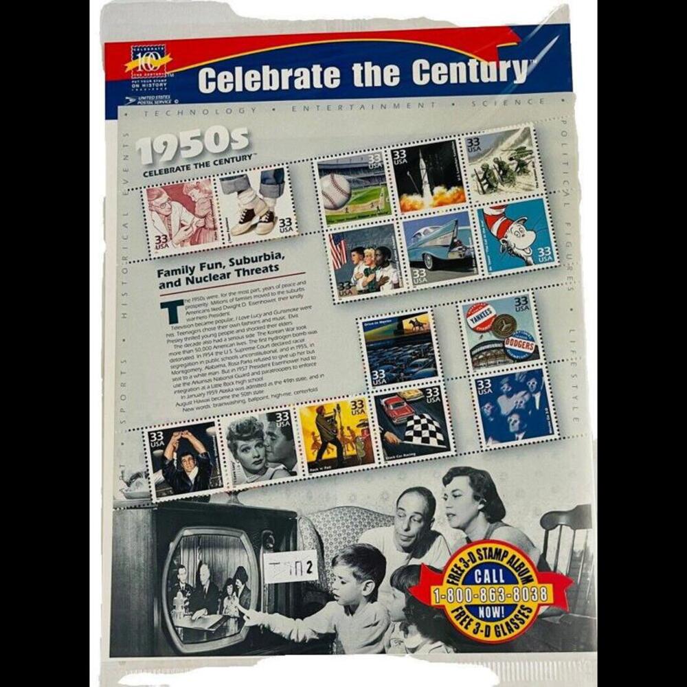 ❤️SOLD❤️Vintage 33c 1950s Celebrate the Century Sheet of 15 Stamps - Sealed NEW